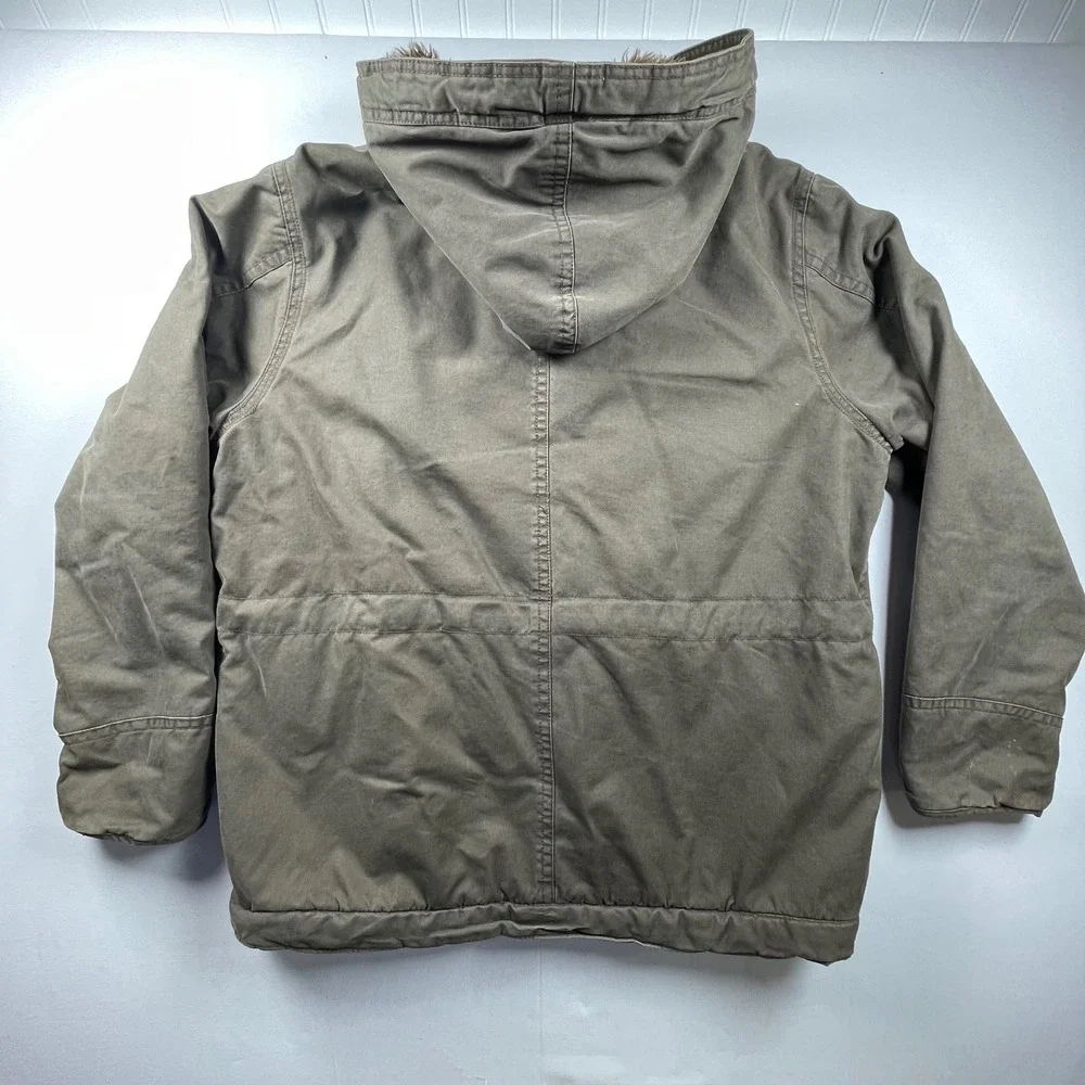 American Eagle Men XXL Faux Fur Lined Field Jacket Olive Green Hooded Parka Coat